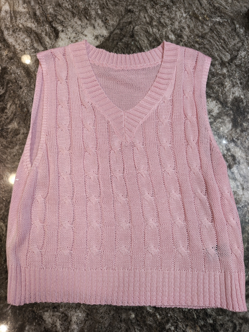 SHEIN Pink Cable Knit V-Neck Sweater Vest